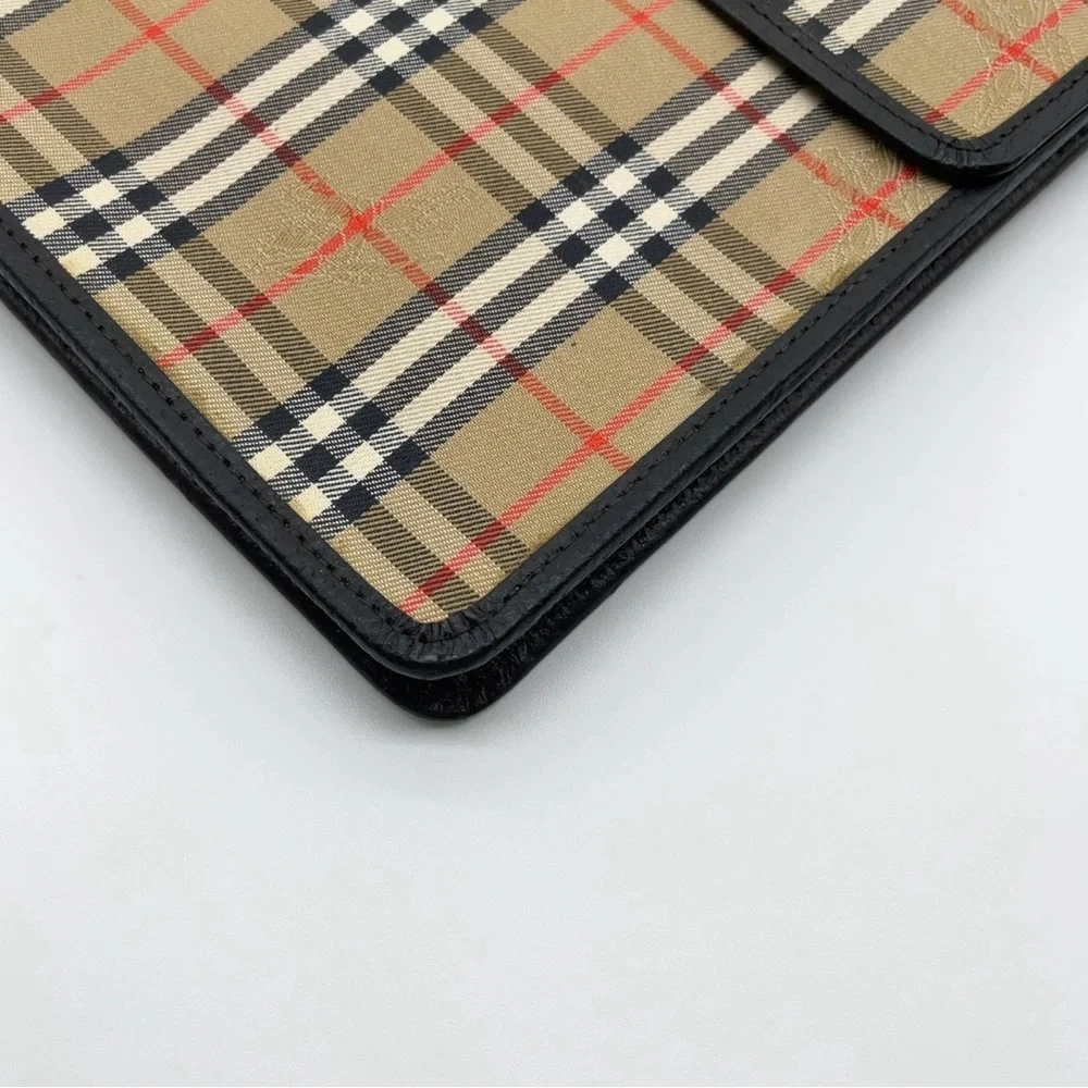 Auth Burberry Nova Check Shadow Horse Canvas Beige Clutch bag